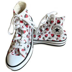 Converse Chuck Taylor All Star Lift Hi Sneakers, White & Red Strawberry - Sz 13